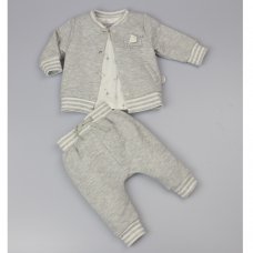 C12109: Baby Grey Quilted 3 Piece Outfit (0-9 Months)